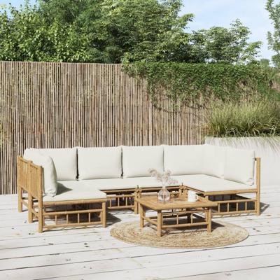 7-delige Loungeset met kussens bamboe crèmewit