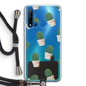 Cactusprint roze: Huawei P20 Lite (2019) Transparant Hoesje met koord