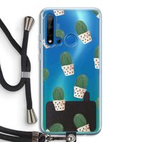 Cactusprint roze: Huawei P20 Lite (2019) Transparant Hoesje met koord