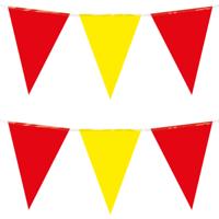 Feest/verjaardag Vlaggenlijn - 2x - rood/geel - 10 m - 15 vlaggetjes - binnen/buiten - kunststof