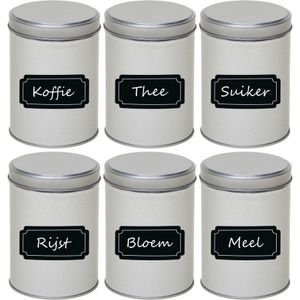 6x Zilveren ronde voorraadblikken met beschrijfbare labels 13 cm