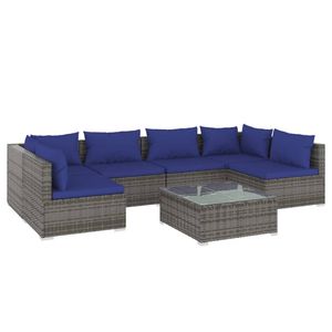 vidaXL 7-delige Loungeset met kussens poly rattan grijs