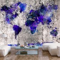 Zelfklevend fotobehang - Kaart van de wereld, Inktvlekken op betonnen muur, premium print - thumbnail