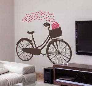 Muursticker fiets met hartjes