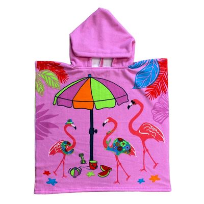 Bad cape/poncho - kinderen - flamingo print - 60 x 120 cm - microvezel