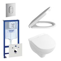 Villeroy & Boch O.Novo toiletset - compact - met inbouwreservoir - softclose en quickrelease zitting - bedieningsplaat verticaal chroom 0729205/0729240/0124162/0124182/