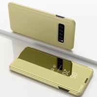 Galvaniseren spiegel horizontale Flip lederen case voor Galaxy S10 5G met houder (goud)