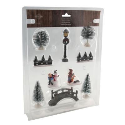 Kerstdorp accessoires - 10 stuks - figuurtjes/poppetjes - kerstboompje - Kerstdecoratie