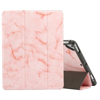 Marmeren textuur patroon horizontale flip case voor iPad 9 7 (2018) met drie-vouwen houder & pen sleuven (roze)