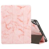 Marmeren textuur patroon horizontale flip case voor iPad 9 7 (2018) met drie-vouwen houder & pen sleuven (roze)