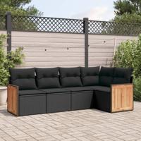 5-delige Loungeset met kussens poly rattan zwart 5-delige Loungeset met kussens poly rattan zwart