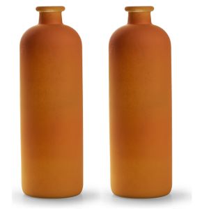 Jodeco - bloemenvaas Avignon - 2x - Fles model - glas - mat oranje - H33 x D11 cm