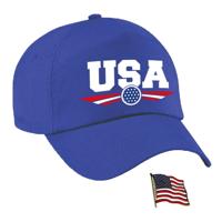 Amerika/USA supporters setje - baseballcap print blauw - colbert pin broche vlag - volwassenen