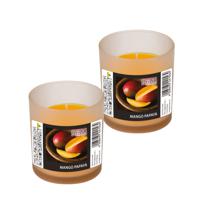 Conpax Candles Geurkaars - 2x - in glas - Mango-papaya aroma - 8 branduren - 7 x 8 cm