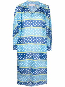 Marni robe mi-longue rayée à pois - Bleu