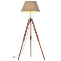 Vloerlamp driepoot 141 cm massief teakhout honingbruin en grijs - thumbnail