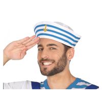 Wit/blauw matrozen verkleed hoedje voor volwassenen - thumbnail