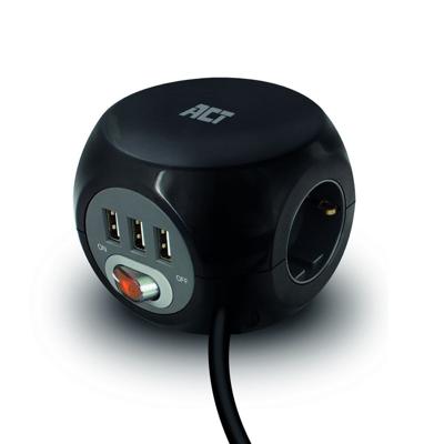 ACT vierkante stekkerdoos (pdu) met 3 sockets type f 1,5m
