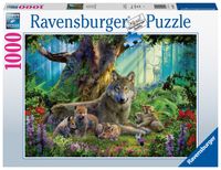 Ravensburger puzzel 1000 stukjes familie wolf in het bos - thumbnail