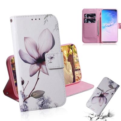 Magnolia bloem patroon gekleurde tekening horizontale Flip lederen case voor Galaxy S10 met houder & card slots & portemonnee