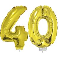 40 jaar leeftijd feestartikelen - versiering cijfers - ballonnen op stokje - van 41 cm - goud