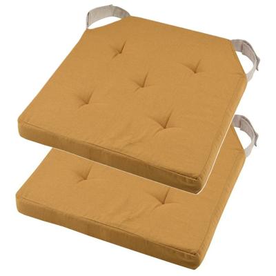 Stof Textile stoelkussen DUO - 2x - okergeel - 38 x 38 x 4 cm - klittenband sluiting