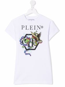 Philipp Plein Junior robe imprimée à manches courtes - Blanc