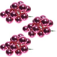 30x Fuchsia roze mini kerstballen kerststukje stekers 2 cm glans - thumbnail