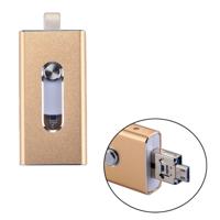 RQW-02 3 in 1 USB 2.0 & 8 Pin & Micro USB 32GB Flash Drive voor iPhone & iPad & iPod & meeste Android Smartphones & PC Computer(Gold)
