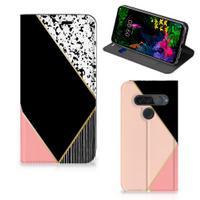 LG G8s Thinq Stand Case Zwart Roze Vormen - thumbnail
