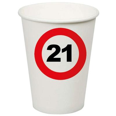 Verjaardagsfeest leeftijd bekertjes 21 jaar - 8x stuks - papier - thema leeftijd stopbord