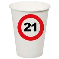 Verjaardagsfeest leeftijd bekertjes 21 jaar - 8x stuks - papier - thema leeftijd stopbord Verjaardagsfeest leeftijd bekertjes 21 jaar - 8x stuks - papier - thema leeftijd stopbord