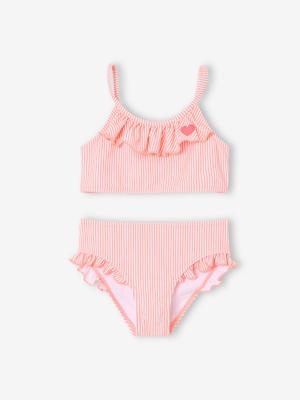 Gestreept 2-delig badpak voor meisjes koraal