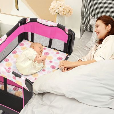 Draagbare Baby Ledikant 3-In-1 Converteerbare Box met Wiegje Bed Luiertafel Opvouwbaar Babybedje met Opbergzakje Oxford-Tasje