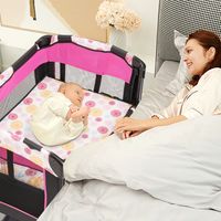 Draagbare Baby Ledikant 3-In-1 Converteerbare Box met Wiegje Bed Luiertafel Opvouwbaar Babybedje met Opbergzakje Oxford-Tasje