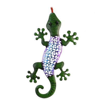 Tuin/schutting decoratie hagedis - metaal - groen - 18 x 29 cm Tuin/schutting decoratie hagedis - metaal - groen - 18 x 29 cm