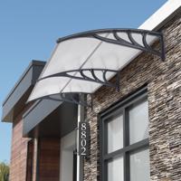 199 x 99 cm Voordek voor de Voordeur Aluminium Overkapping Schuin Dak Voordek Voordeur Overkapping Grijs