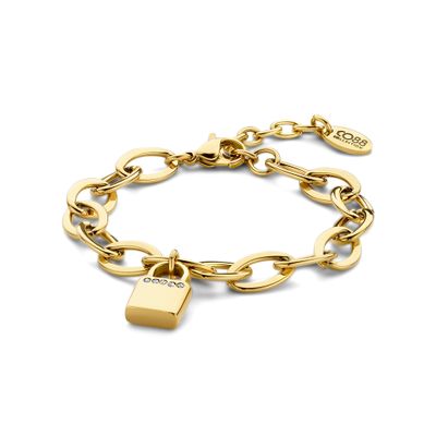 CO88 8CB-90784 Stalen Schakelarmband - Dames - 19,5 cm - Hanger - Hangslotje - Goudkleurig