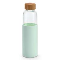 Glazen waterfles/drinkfles - mintgroen siliconen beschermhoes - 600 ml - Sportfles - Bidon