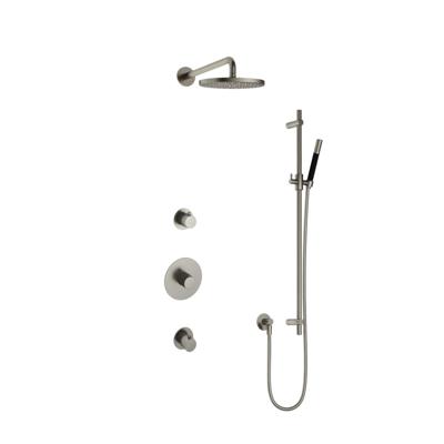 Hotbath Cobber - Inbouw Regendoucheset - Geborsteld Nikkel - 2 Stopkranen - Thermostatisch - Wandarm 38.5 cm - Hoofddouche 200 mm - Staafhanddouche - Glijstang 900 mm - Waterbesparend
