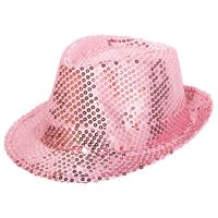 Disco hoed pailletten licht roze - thumbnail