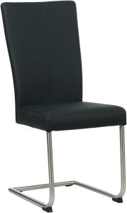 Zwarte leren industriële eetkamerstoel Dry - poot rond rvs - Hermes Leer Nero (zwart leer)