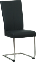 Zwarte leren industriële eetkamerstoel Dry - poot rond rvs - Hermes Leer Nero (zwart leer)