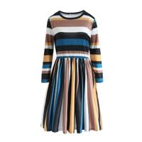 Ronde hals gestreepte stiksels kleur lange mouwen casual hoofd een stijl jurk grootte: XL (gele streep)