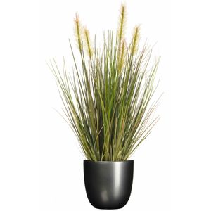 Kunstplant groen gras sprieten 45 cm in antraciet grijs glans bloempot