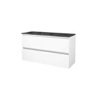 Basic-Line Start 46 Badkamermeubelset - 120 x 46 cm - Greeploos - 2 Lades - Hardstenen Wastafel - 2 Kraangaten - Ice White