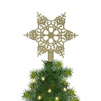 Kerstboom piek open kunststof kerst ster goud met glitters H19 cm - kerstboompieken - thumbnail