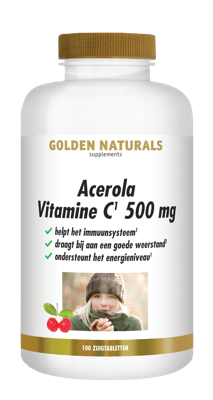 Golden Naturals Supplementen Acerola Vitamine C 500mg 100Tabletten Golden Naturals Supplementen Acerola Vitamine C 500mg 100Tabletten