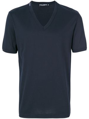 Dolce & Gabbana t-shirt à col v - Bleu