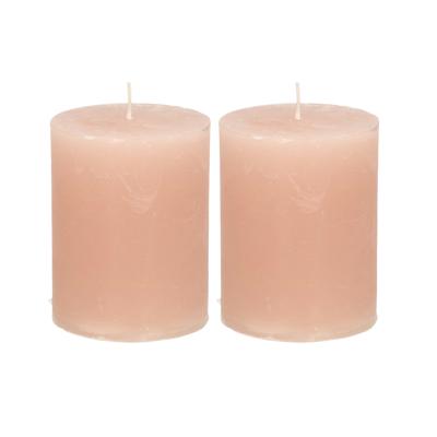 Atmosphera Stompkaars - 2x - taupe - 7 x 9 cm - cilinderkaars - middel rustiek model